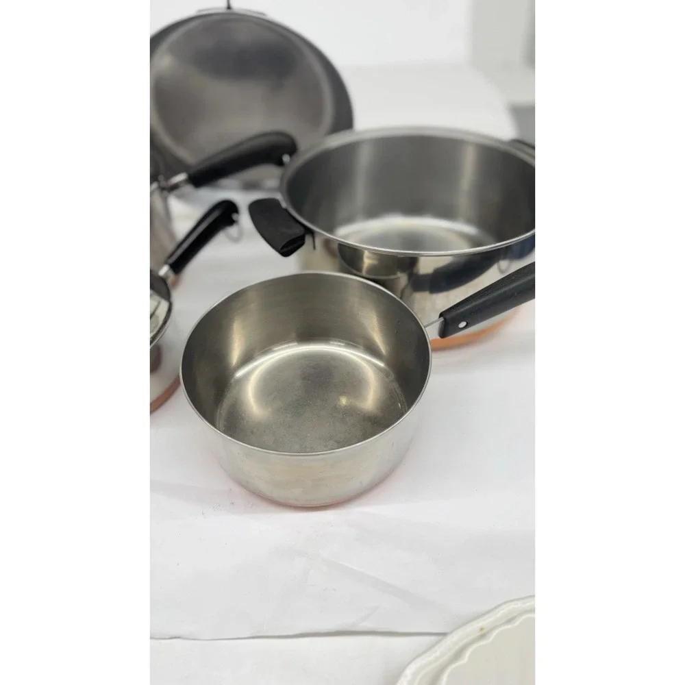 VTG 8 Piece Set Revere Ware 1801 Pots Pans Skillet & Lids Copper Bottom See Pics